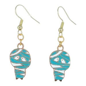 Blue White Mummy Dangle Earrings | Spooky Cute Halloween Jewelry